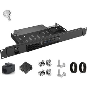 حامل حامل 1U مقاس 19 بوصة لجهاز Dell OptiPlex Micro Form Factor Case رف خادم مفصلي شديد التحمل مع منفذ RJ45 CAT6 ومنفذ HDMI حامل صغير للكمبيوتر الشخصي لخزانة أو رف مقاس 19 بوصة in Kuwait