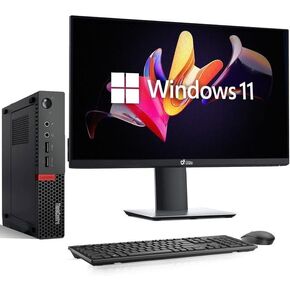 Lenovo ThinkCentre M710 Tiny Desktop PC — Intel Core i5-7500T 7th Gen — 16GB DDR4 RAM — 256GB SSD — 24" LED Monitor — Wireless Keyboard & Mouse — Mini Office Computer — Windows 11 Pro (Renewed) in Saudi Arabia