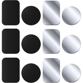 12-Pack Metal Plates for Magnetic Phone Holders, Ultra-Thin Adhesive Backing Metal Plates for Car Magnetic Phone Mounts, 3 Rectangular & 3 Round Black + 3 Rectangular & 3 Round Silver in Saudi Arabia