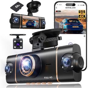 كاميرا داش كام 4 قنوات 360 درجة أمامية وخلفية من الداخل ويسار يمين، 4K+1080P*3 كاميرا سيارة FHD، 5 جيجا هرتز واي فاي والتحكم في التطبيق، وضع انتظار السيارات 24 ساعة، 8 مصابيح الأشعة تحت الحمراء للرؤية الليلية، مستشعر G، تسجيل حلقي، تتضمن بطاقة SD سعة 64 ج in Kuwait