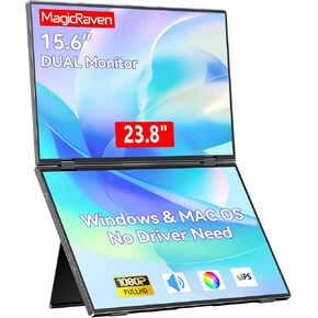 شاشة مزدوجة محمولة من MAGICRAVEN لأجهزة الكمبيوتر المحمول، موسع شاشة كمبيوتر محمول قابل للطي، التوصيل والتشغيل بدون سائق، شاشة ثلاثية بدقة 1080 بكسل FHD IPS للسفر والمكتب، متوافقة مع أجهزة Mac وWindows - 15.6 بوصة in Kuwait