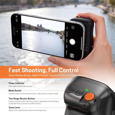 Magnetic Phone Camera Grip, Smartphone Holder Selfie Handle Snap with Wireless USB Remote Control & 1/4" Screw Mount, Camera Stabilizer for iPhone & Android Cellphone Selfie Vlog Video Live in Saudi Arabia