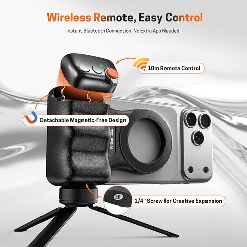 Magnetic Phone Camera Grip, Smartphone Holder Selfie Handle Snap with Wireless USB Remote Control & 1/4" Screw Mount, Camera Stabilizer for iPhone & Android Cellphone Selfie Vlog Video Live in Saudi Arabia
