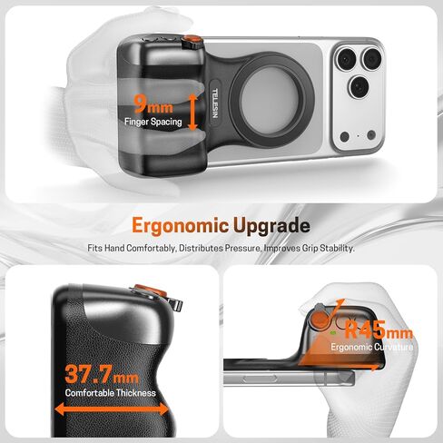 Magnetic Phone Camera Grip, Smartphone Holder Selfie Handle Snap with Wireless USB Remote Control & 1/4" Screw Mount, Camera Stabilizer for iPhone & Android Cellphone Selfie Vlog Video Live in Saudi Arabia