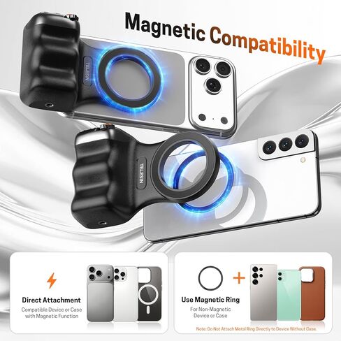 Magnetic Phone Camera Grip, Smartphone Holder Selfie Handle Snap with Wireless USB Remote Control & 1/4" Screw Mount, Camera Stabilizer for iPhone & Android Cellphone Selfie Vlog Video Live in Saudi Arabia