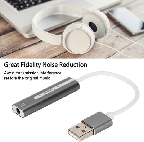 بطاقة صوت USB 7.1 ستيريو - بطاقة صوت خارجية للتوصيل والتشغيل من سبائك الألومنيوم للكمبيوتر/الكمبيوتر المحمول، تقليل الضوضاء بدقة عالية مع مقبس 3.5 مم in Kuwait