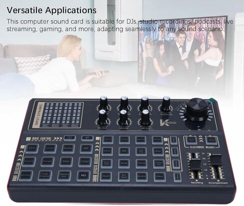 Computer Live Sound Card, Multi DJ Mixer with 12 Electric 20 Preset Effects LED Lights, for PC Game Broadcast Live Streaming Podcast in Saudi Arabia