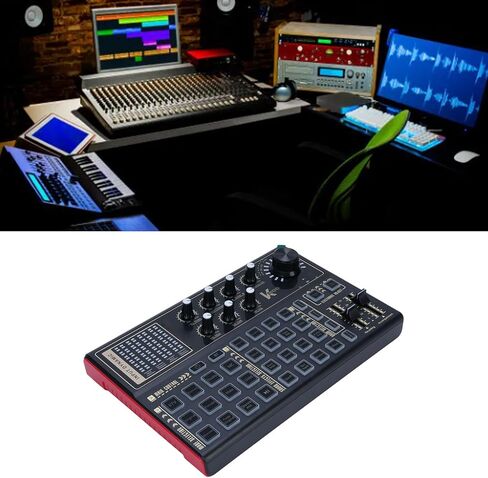 Computer Live Sound Card, Multi DJ Mixer with 12 Electric 20 Preset Effects LED Lights, for PC Game Broadcast Live Streaming Podcast in Saudi Arabia