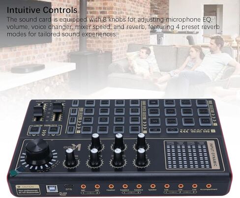 Computer Live Sound Card, Multi DJ Mixer with 12 Electric 20 Preset Effects LED Lights, for PC Game Broadcast Live Streaming Podcast in Saudi Arabia