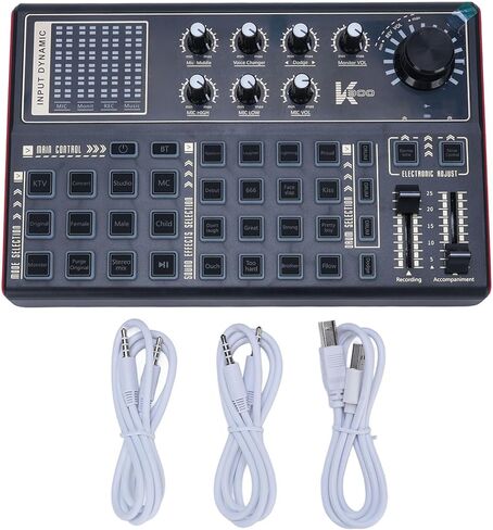 Computer Live Sound Card, Multi DJ Mixer with 12 Electric 20 Preset Effects LED Lights, for PC Game Broadcast Live Streaming Podcast in Saudi Arabia