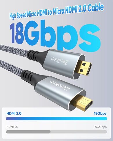 كابل Micro HDMI إلى Micro HDMI بطول 6 أقدام، كابل HDMI Micro إلى HDMI Micro مضفر 4K@60 هرتز، 2K@120 هرتز، 1080P، HDR، 18 جيجابت في الثانية، ثلاثي الأبعاد، ARC لـ Raspberry Pi 5/4، كاميرا، كاميرا فيديو، كمبيوتر لوحي، بطاقة التقاط الفيديو in Kuwait