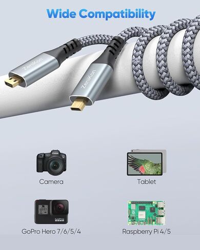كابل Micro HDMI إلى Micro HDMI بطول 6 أقدام، كابل HDMI Micro إلى HDMI Micro مضفر 4K@60 هرتز، 2K@120 هرتز، 1080P، HDR، 18 جيجابت في الثانية، ثلاثي الأبعاد، ARC لـ Raspberry Pi 5/4، كاميرا، كاميرا فيديو، كمبيوتر لوحي، بطاقة التقاط الفيديو in Kuwait