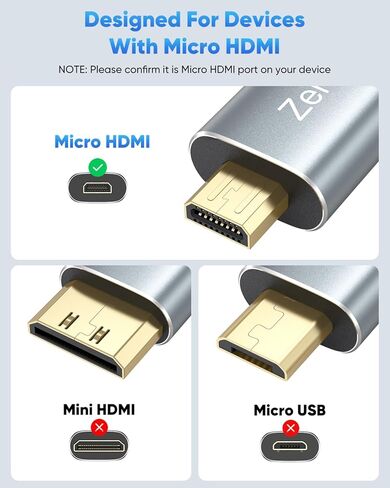 كابل Micro HDMI إلى Micro HDMI بطول 6 أقدام، كابل HDMI Micro إلى HDMI Micro مضفر 4K@60 هرتز، 2K@120 هرتز، 1080P، HDR، 18 جيجابت في الثانية، ثلاثي الأبعاد، ARC لـ Raspberry Pi 5/4، كاميرا، كاميرا فيديو، كمبيوتر لوحي، بطاقة التقاط الفيديو in Kuwait