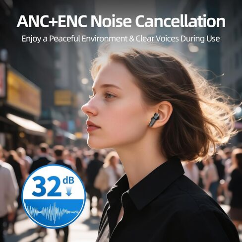 سماعات أذن لاسلكية، سماعات أذن بلوتوث 5.4 100 ساعة، ENC+ ANC بخاصية إلغاء الضوضاء والتحكم باللمس، سماعات أذن بلوتوث لاسلكية حقيقية، سماعة بلوتوث ستيريو عميقة للرياضة/التمرين/صالة الألعاب الرياضية (أسود) in Saudi Arabia