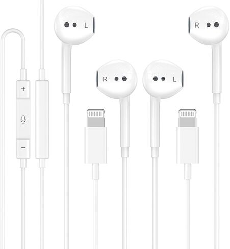 سماعات رأس سلكية لسماعات أذن iPhone ميكروفون مدمج وسماعات تقليل الضوضاء للتحكم في مستوى الصوت متوافقة مع iPhone 14/13/12/11/XR/XS/X/8/7/SE/Pro/Pro Max/تدعم جميع أنظمة iOS 2 حزمة in Saudi Arabia