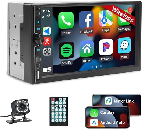 Leadfan Wireless Double Din Car Stereo with Apple Carplay, 7inch Touchscreen Double Din Radio Car Audio Receivers with Android Auto, Bluetooth, Backup Camera, SWC, FM, USB, Subwoofers in Saudi Arabia