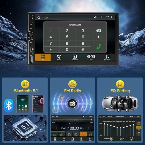 Leadfan Wireless Double Din Car Stereo with Apple Carplay, 7inch Touchscreen Double Din Radio Car Audio Receivers with Android Auto, Bluetooth, Backup Camera, SWC, FM, USB, Subwoofers in Saudi Arabia