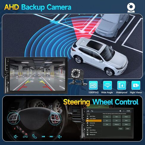 Leadfan Wireless Double Din Car Stereo with Apple Carplay, 7inch Touchscreen Double Din Radio Car Audio Receivers with Android Auto, Bluetooth, Backup Camera, SWC, FM, USB, Subwoofers in Saudi Arabia