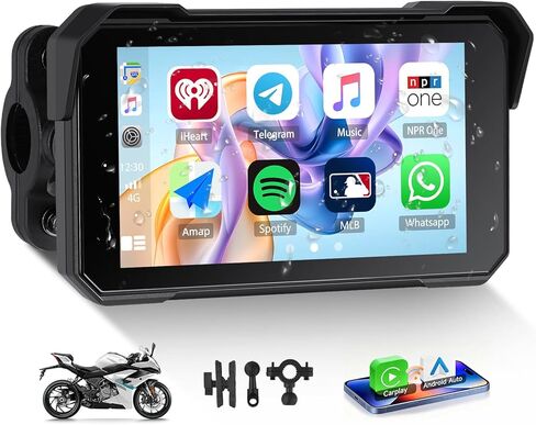 GPS CarPlay 5" IPS Motorcycle CarPlay Screen for Motorcycle with A-pple Wireless CarPlay & Android Auto, IP68 Waterproof, Supports Bluetooth,Navigation,S-IRI/G-oogle Assistant,Vioce Control, Bracket in Saudi Arabia