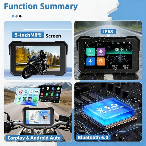 GPS CarPlay 5" IPS Motorcycle CarPlay Screen for Motorcycle with A-pple Wireless CarPlay & Android Auto, IP68 Waterproof, Supports Bluetooth,Navigation,S-IRI/G-oogle Assistant,Vioce Control, Bracket in Saudi Arabia