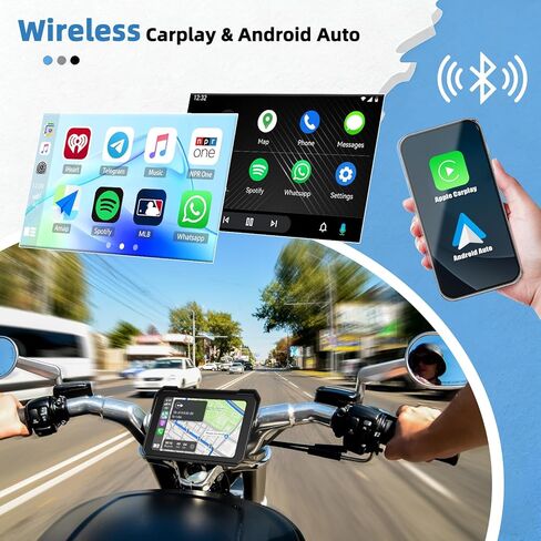 GPS CarPlay 5" IPS Motorcycle CarPlay Screen for Motorcycle with A-pple Wireless CarPlay & Android Auto, IP68 Waterproof, Supports Bluetooth,Navigation,S-IRI/G-oogle Assistant,Vioce Control, Bracket in Saudi Arabia