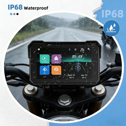 GPS CarPlay 5" IPS Motorcycle CarPlay Screen for Motorcycle with A-pple Wireless CarPlay & Android Auto, IP68 Waterproof, Supports Bluetooth,Navigation,S-IRI/G-oogle Assistant,Vioce Control, Bracket in Saudi Arabia