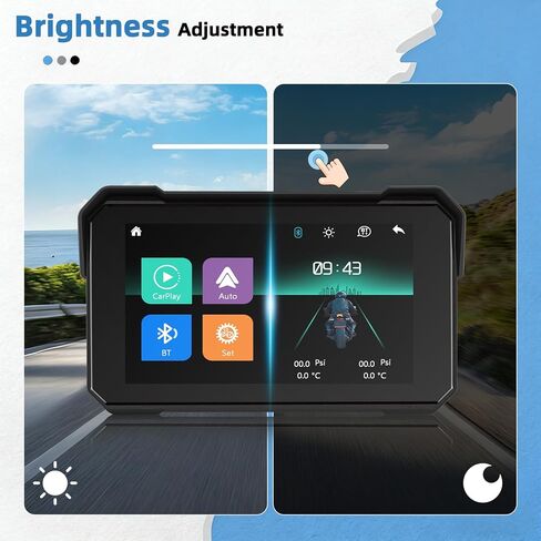 GPS CarPlay 5" IPS Motorcycle CarPlay Screen for Motorcycle with A-pple Wireless CarPlay & Android Auto, IP68 Waterproof, Supports Bluetooth,Navigation,S-IRI/G-oogle Assistant,Vioce Control, Bracket in Saudi Arabia