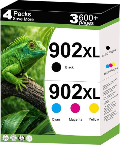 خراطيش حبر KUF 902XL مكونة من 4 قطع بديلة لخراطيش الحبر HP 902 XL حزمة كومبو تعمل لطابعة 6970 6960 6954 6951 6958 6950 6975 6962 6968 6963 6964 6978 6956 6961 مع شريحة V22.2.1 ج/م/ص/ك in Kuwait