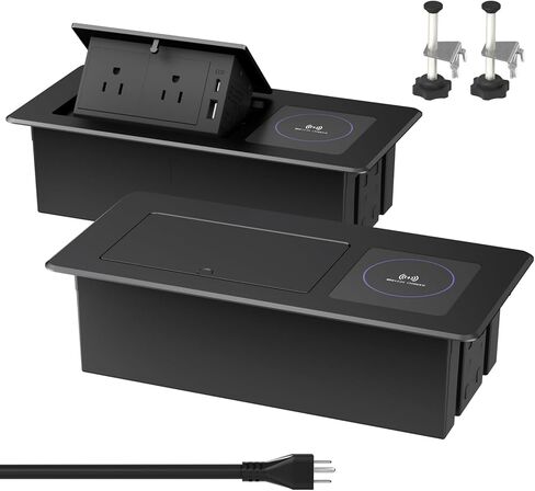 Pop Up Power Strip with 2 AC,1 USB A/C Port and Wireless Charging,Recessed Power Outlet with 20W PD USB A,USB C Port and 15W Wireless Charging,Desk Outlet with 6ft Cord in Saudi Arabia