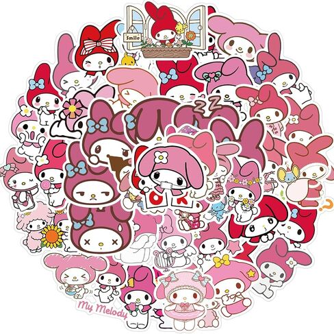 50pcs My Melody Stickers for Kids Water Bottle, Cute Sanrio Cartoon Waterproof Vinyl Stickers for Teen Girl Adult Laptop Skateboard Bike Guitar Laggage Bicycle Travel Case Notebook in Saudi Arabia