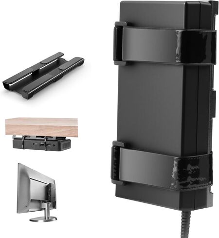 Metal Laptop Charger Holder, VESA Wall & Under Desk Mount, Adjustable Power Brick Bracket for Laptop Chargers, Docking Stations & USB-C Hubs (Black) in Saudi Arabia