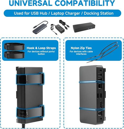 Metal Laptop Charger Holder, VESA Wall & Under Desk Mount, Adjustable Power Brick Bracket for Laptop Chargers, Docking Stations & USB-C Hubs (Black) in Saudi Arabia