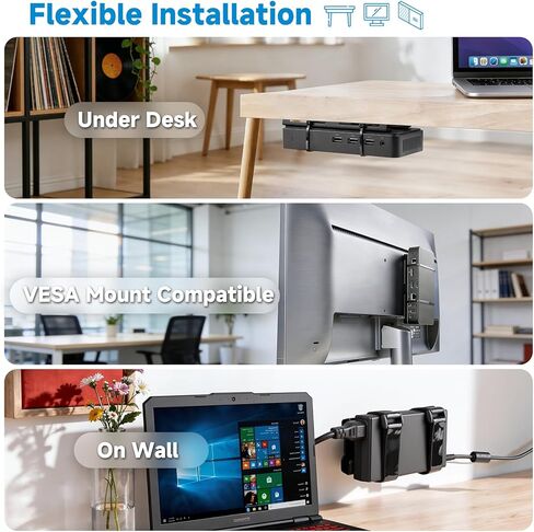 Metal Laptop Charger Holder, VESA Wall & Under Desk Mount, Adjustable Power Brick Bracket for Laptop Chargers, Docking Stations & USB-C Hubs (Black) in Saudi Arabia