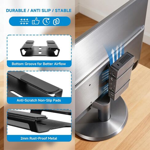 Metal Laptop Charger Holder, VESA Wall & Under Desk Mount, Adjustable Power Brick Bracket for Laptop Chargers, Docking Stations & USB-C Hubs (Black) in Saudi Arabia