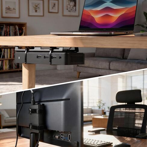 Metal Laptop Charger Holder, VESA Wall & Under Desk Mount, Adjustable Power Brick Bracket for Laptop Chargers, Docking Stations & USB-C Hubs (Black) in Saudi Arabia