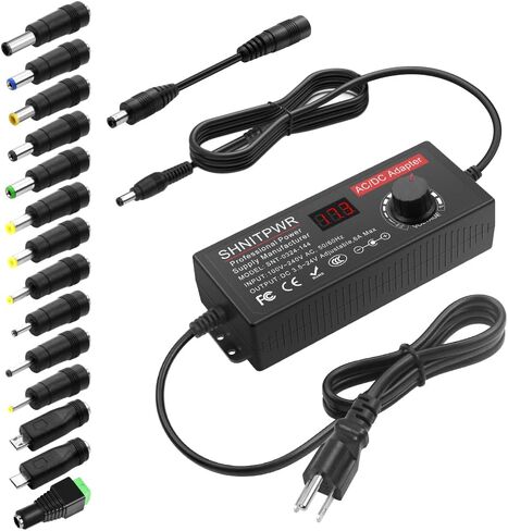 SHNITPWR مصدر طاقة عالمي قابل للتعديل DC 4V ~ 24V 3A 5A 6A 144W AC / DC محول مع شاحن USB C PD 100W 100V-240V AC إلى DC محول محول طاقة متغير 24V، 14 نصيحة، كابل طاقة بمشبك التمساح in Kuwait