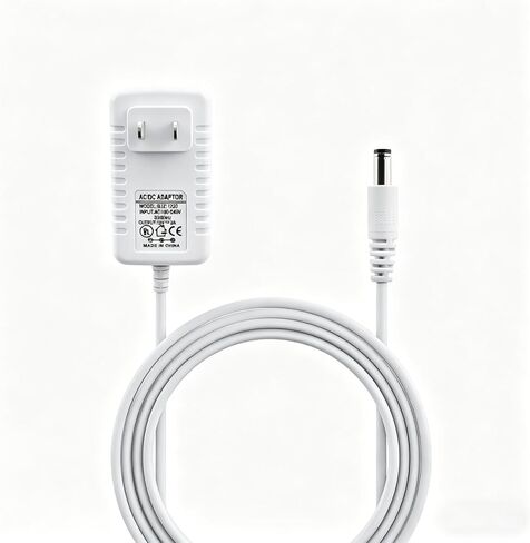 White 12V 2A Power Supply, AC/DC Adapter 100-240V 50/60Hz, 5.5mm x 2.5mm / 2.1mm Barrel Plug Center Positive, Charger Cable Cord 10 ft in Saudi Arabia