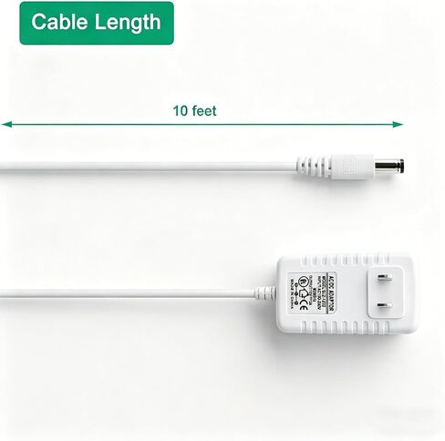 White 12V 2A Power Supply, AC/DC Adapter 100-240V 50/60Hz, 5.5mm x 2.5mm / 2.1mm Barrel Plug Center Positive, Charger Cable Cord 10 ft in Saudi Arabia
