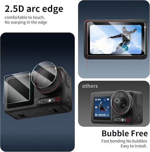 3+3+3-Pack واقي شاشة وواقي عدسة لكاميرا DJI osmo Action 5 Pro [خلفية + عدسة + أمامية]، طبقة من الزجاج المقسى، حماية من الصدمات، HD، مضاد للكسر، مضاد للخدش، صلابة 9H، خالية من الفقاعات in Kuwait