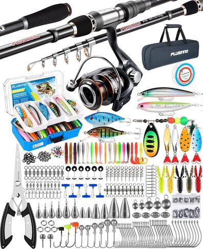 PLUSINNO Fishing Gear - Telescopic Fishing Rod and Reel Combo with Tackle Box, Collapsible Rod and Lures Box, Travel Fish Pole Starter Kit, Fishing Accessories Tackle Lure Kit Gifts for Men Bass Trout in Saudi Arabia