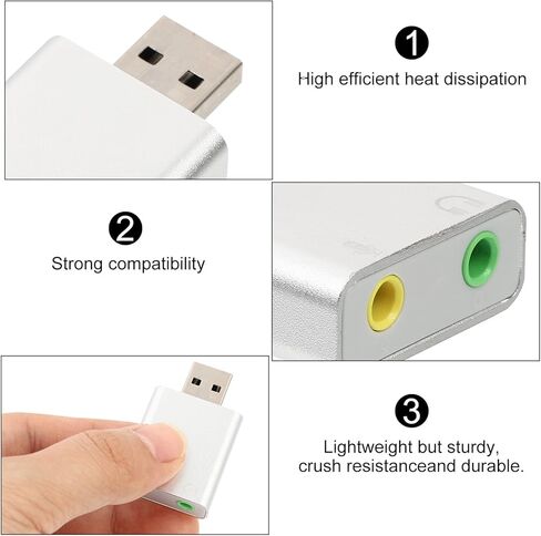 Balacoo USB 7.1 External Sound Card Aluminum USB Audio Adapter with Headphone and Microphone Jack, Driver-Free Stereo Sound Adapter for Laptop and Desktop, Silver in Saudi Arabia