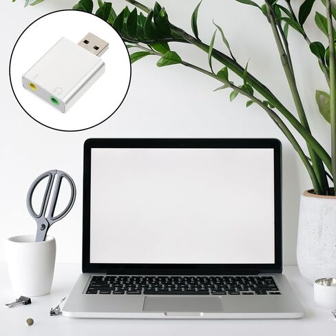 Balacoo USB 7.1 External Sound Card Aluminum USB Audio Adapter with Headphone and Microphone Jack, Driver-Free Stereo Sound Adapter for Laptop and Desktop, Silver in Saudi Arabia