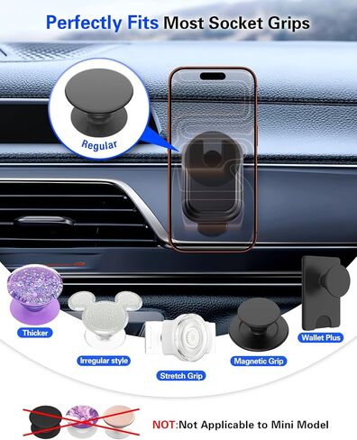 pop-tech Car Phone Mount for Socket Grip, Strong Sticky Cell Phone Holder for Auto Dashboard, Adjustable Adhesive Car Mount Compatible with Thick Wallet Grip Card Holder for iPhone Samsung in Saudi Arabia