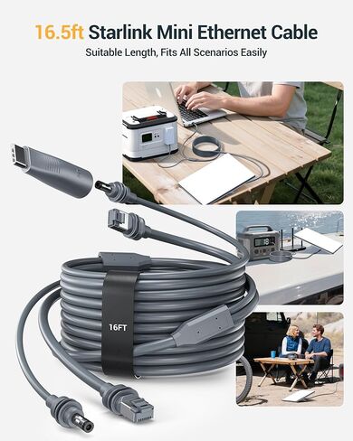 كابل Starlink Mini Ethernet 2 في 1، سلك طاقة Starlink Mini وكابلات RJ45، محول بديل DC إلى USB C لإمدادات الطاقة، كابل صغير مقاوم للماء مع نقل البيانات - 16.5 قدم/5 متر in Kuwait