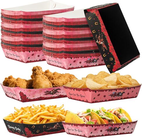 Prom Night Food Trays - 50Pcs Graduation Season Prom Decorations Unassembled Trays Nacho Snack Chicken Holder Disposable Paper Plates, Party Supplies for High School Graduation(Black Silver) in Saudi Arabia