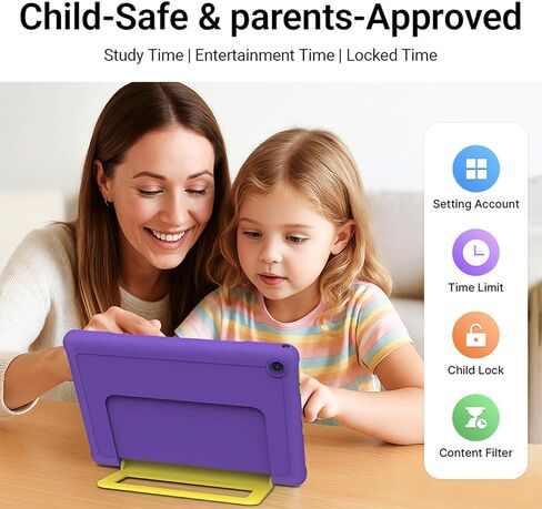 ApoloMedia Kids Tablet, 10.1 Inch HD Android 15, 64GB Storage, 8GB RAM, Eye Protection Mode, 10-Hr Battery, Parental Shockproof Case - Tablet for Kids (Purple) in Saudi Arabia