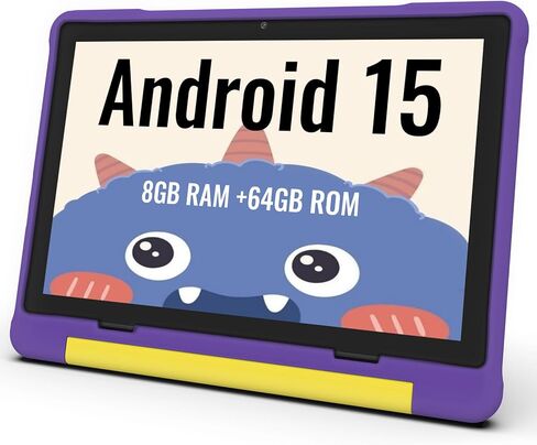 ApoloMedia Kids Tablet, 10.1 Inch HD Android 15, 64GB Storage, 8GB RAM, Eye Protection Mode, 10-Hr Battery, Parental Shockproof Case - Tablet for Kids (Purple) in Saudi Arabia
