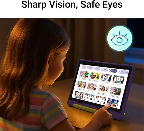ApoloMedia Kids Tablet, 10.1 Inch HD Android 15, 64GB Storage, 8GB RAM, Eye Protection Mode, 10-Hr Battery, Parental Shockproof Case - Tablet for Kids (Purple) in Saudi Arabia
