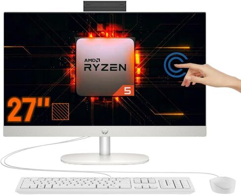 كمبيوتر مكتبي HP الكل في واحد مقاس 27 بوصة، شاشة لمس FHD، AMD Ryzen 5 7520U، ذاكرة الوصول العشوائي DDR5 سعة 16 جيجابايت، SSD 1 تيرابايت، رسومات AMD Radeon، مكبر صوت مدمج (مثالي للعمل واللعب) in Kuwait