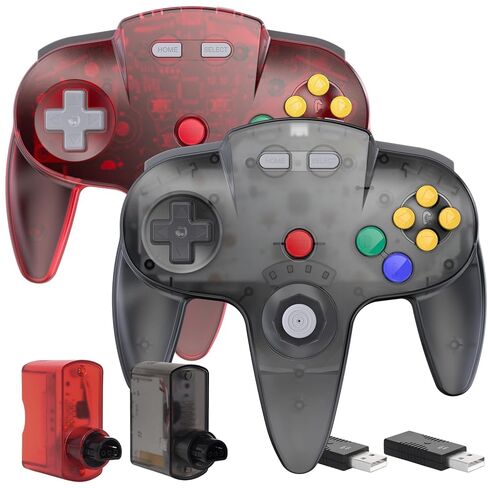 2 Pack Wireless N64 Controller Made for Switch 1 & 2, N64 Console, Wireless 2.4 GHz Receivers Compatible with Switch Online, Windows PC, macOS (Built-in Vibration) (Rechargeable) Gunmetal Grey/Red in Saudi Arabia